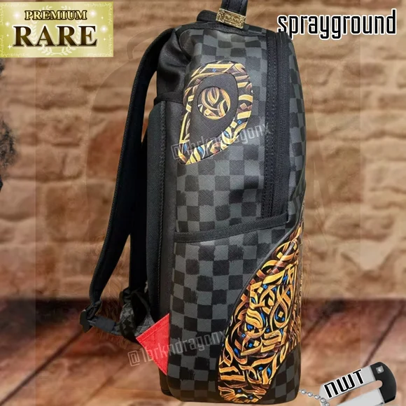 RARE NWT Sprayground Backpack Checkered Black Gold Limited Edition Diaa Travel